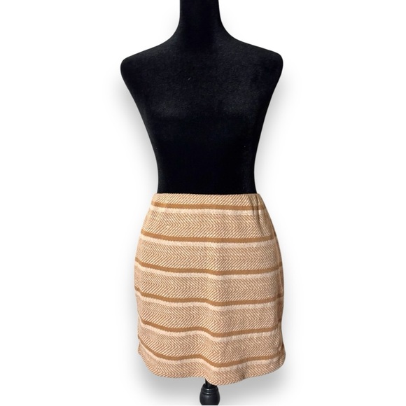 Luca + Grae NWT Bodycon Lined Lg Elastic Waist Woven Nude/Tan Stripe Mini Skirt - Picture 10 of 16